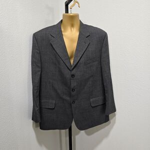Houndstooth Wool Blazer Sport Coat Mens 46R Black Gray Business Career Interview